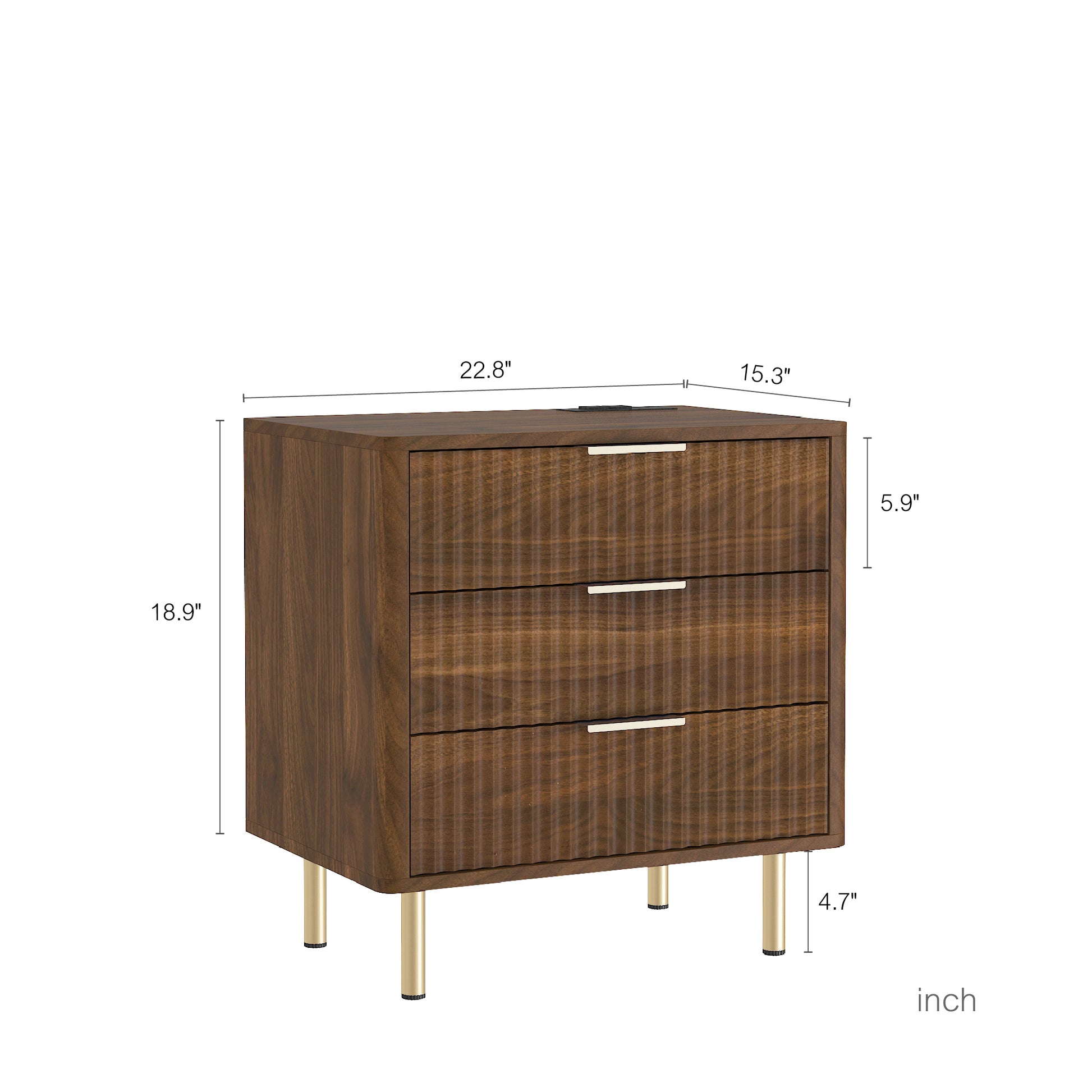 Wooden dresser with dimensions labeled on a white background