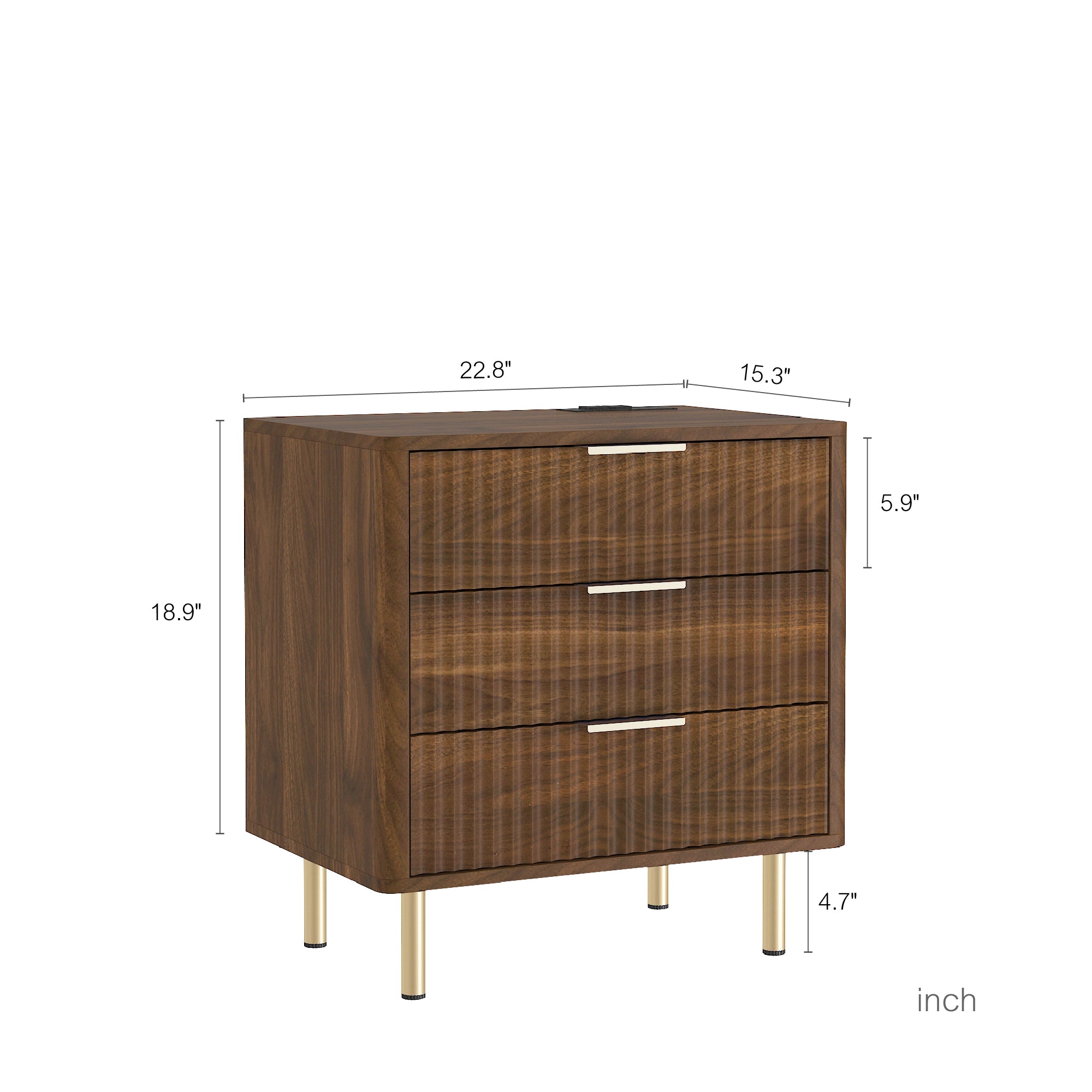 Wooden dresser with dimensions labeled on a white background